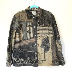 CHICO'S Jacket Abstract Silk Patchwork Sz 1 Medium